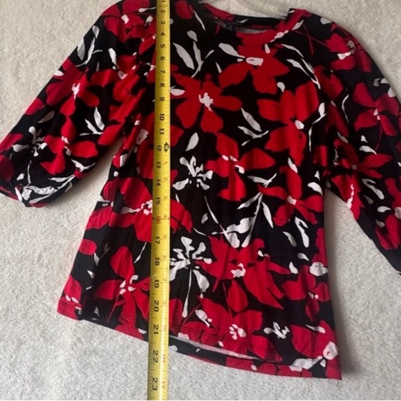 Anne Klein Vintage Y2K Floral Balloon Sleeve Stretch Jersey Knit Top BlouseTunic - Picture 16 of 16
